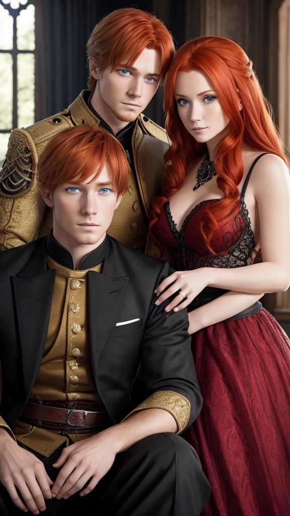Red-haired king with black eyes and his blonde-haired, blue-eyed fiancée
