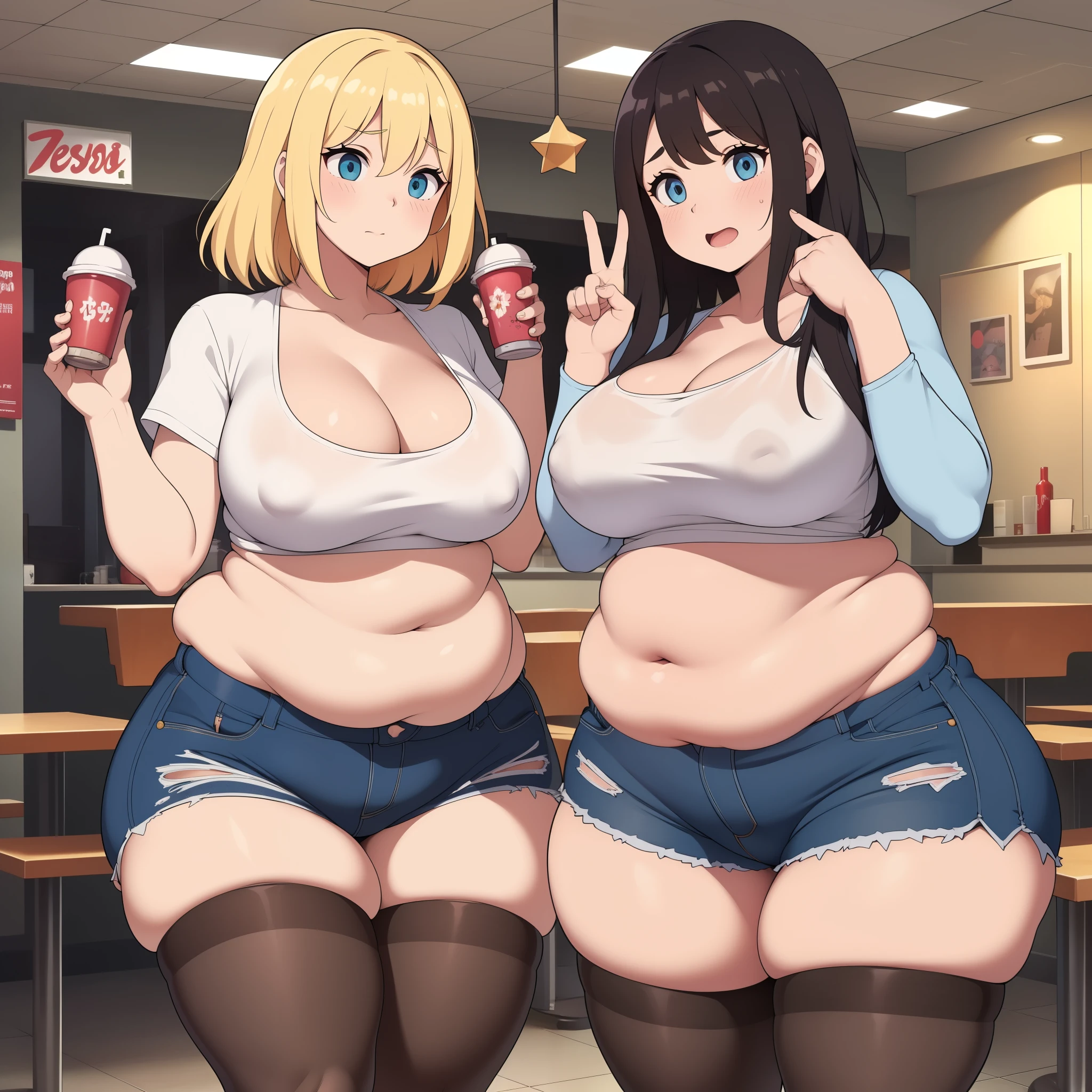 ((plump)), fat belly, fat rolls, belly hang, deep navel, she has a jiggly belly,