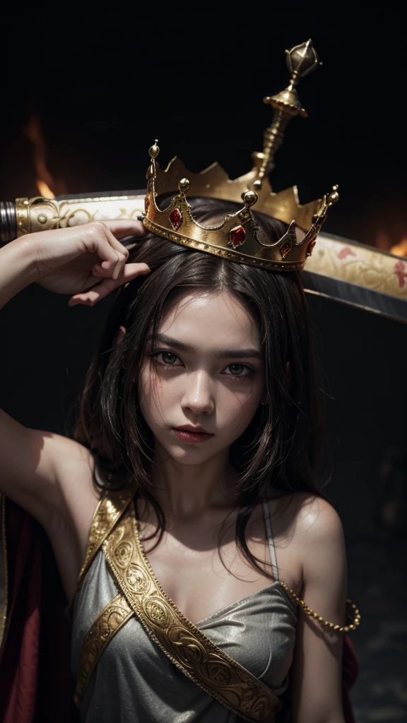 Crown full of blood and a sword
