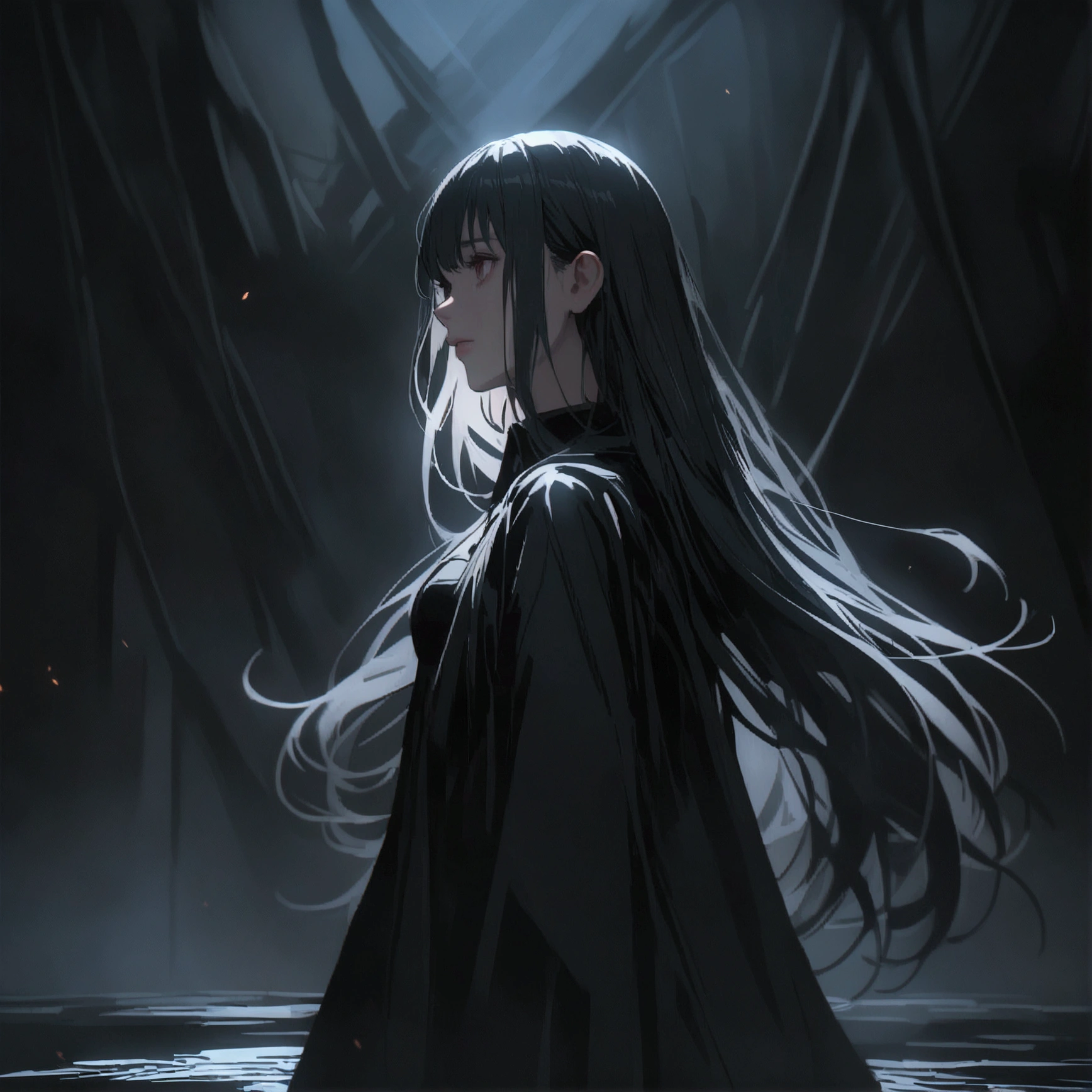 women with long hair, darkness, definition of void, void, cinematic, 4K, dynamic, highly detailed