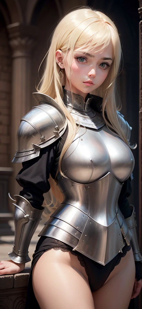 a beautiful girl in knight armor, blonde hair, dark fantasy,