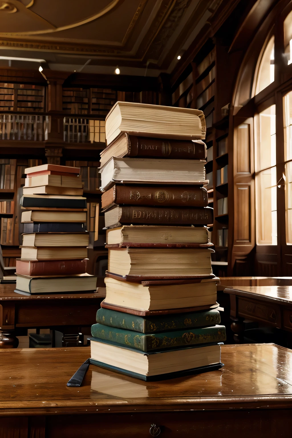 stacked books, russians, French and English library