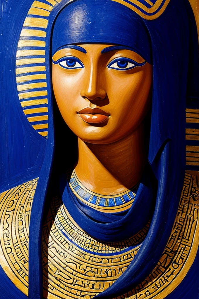 Create a work inspired by Egyptian and Greek painting using cobalt blue as a color