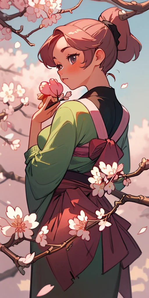 (best quality, masterpiece), 1girl, cherry Blossom, ponytail,