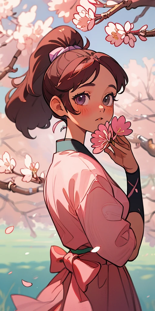 (best quality, masterpiece), 1girl, cherry Blossom, ponytail,