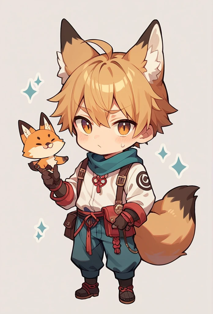 chibi, boy fox ears and tail