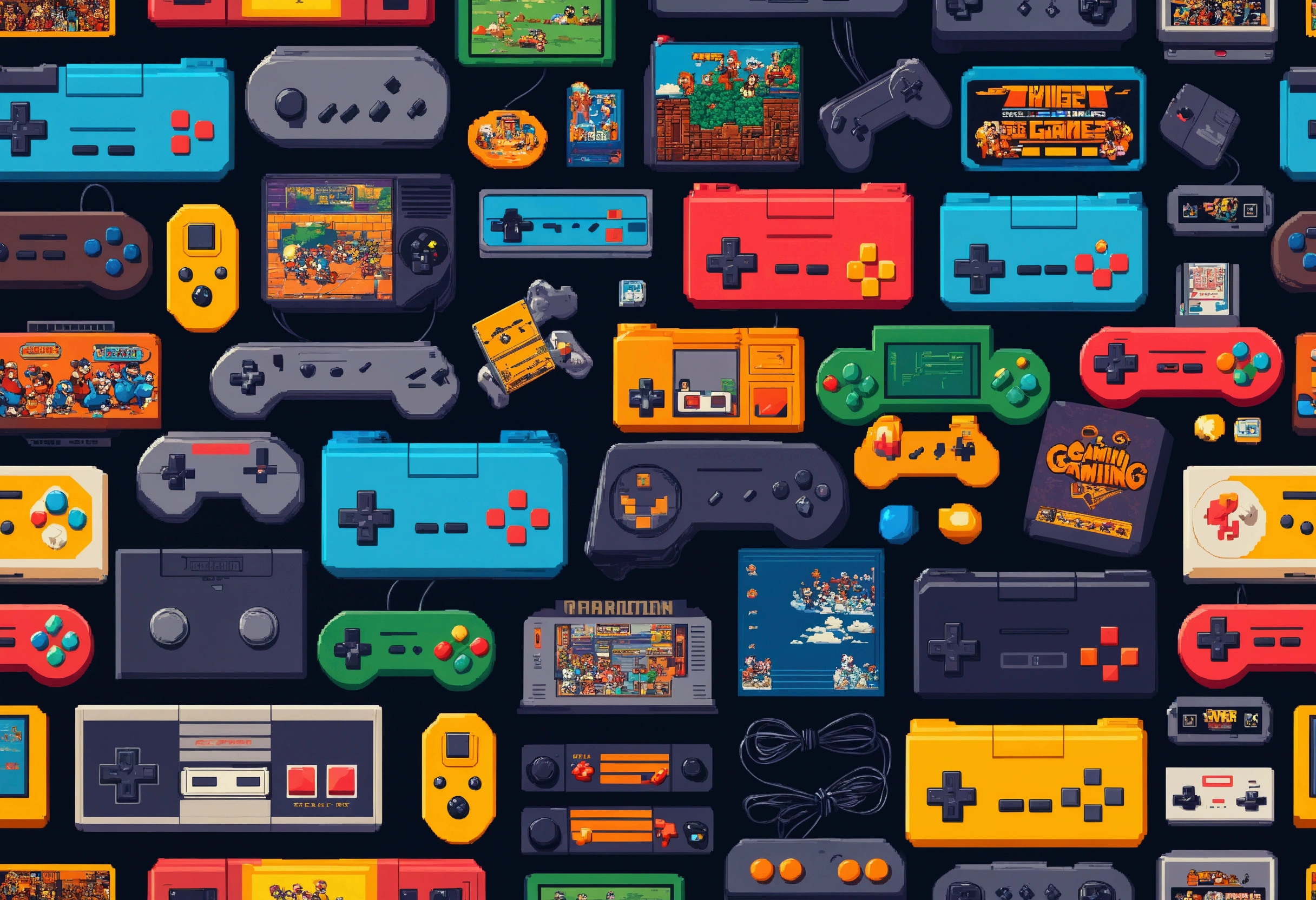 (best qualityer,high resolution), retro gaming, pixel art, swirly vibrant colors, nostalgic atmosphere, immersive gameplay, 8-bit graphics, classic controllers, arcade cabinets, Nostalgic soundtracks, vintage gaming experience, multiplayer fun, Side scrolling platform, high score competition, controles pixel-perfect, powers, Hidden Easter eggs, Sprites 2D, jogos old-school, controles de joystick, pixelated characters, retro-inspired level design, 8-bit sound effects, classic game console, iconic game cartridges, 80s gaming culture, pixel art animations, old gaming magazines, coleção de retro gaming, tela game over, Nostalgic gaming memories, Estética de retro gaming, 16-bit era, speedruns de retro gaming, entusiastas de retro gaming, console virtual, streaming de retro gaming, retro game emulator, save game feature, desafios de retro gaming, homage to the retro game