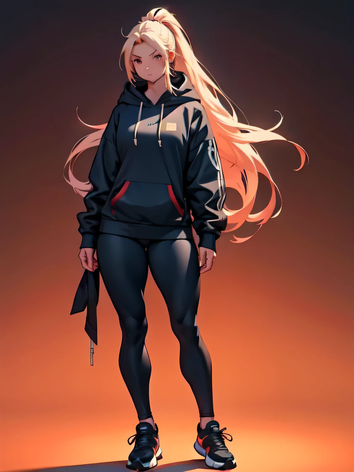 Extremely long hair Perfect anatomy 1 tall girl only with curves ((muscular)) hoodie leggings toned body, ((the highest quality)) Very detailed, quality 8k resolution