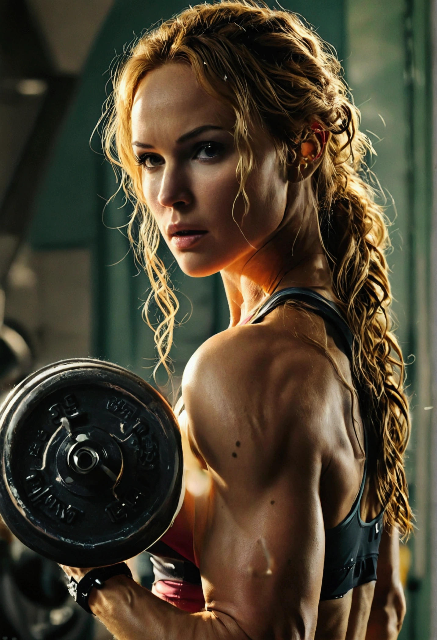 verry muscular jennyfer lawrence training in the gym