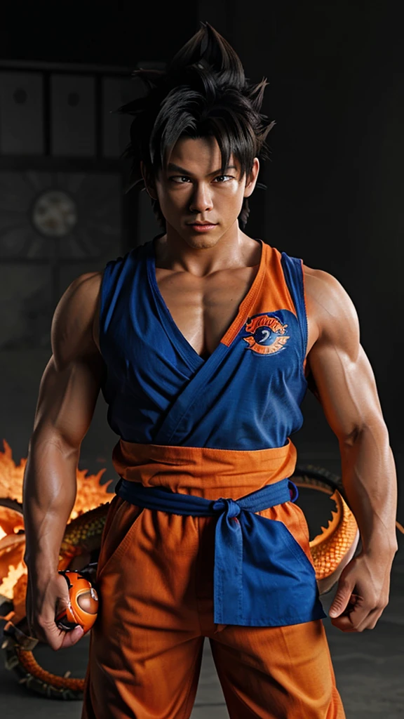 Realistic image of  Goku with 4-star Dragon Ball. 