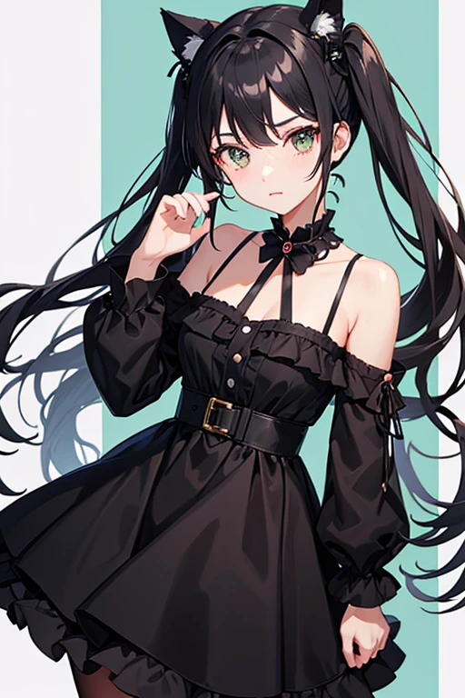 Anime girl cute Black cat outfits dress accessories black  or above 