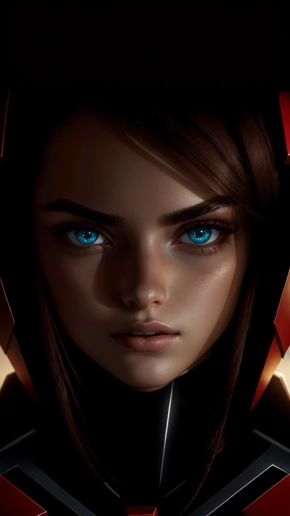 Portrait of a stunning young woman too. (profound eyes:1.2), (high cheekbones:1.1), and (Full eyebrows:1.1) , Face is Lisa88 , stand in front of the Gundam , The lighting is dark and moody, with a spotlight shining a stunning light on the girl&#39;s face, creating deep shadows and highlights. Girl wearing Thai dress_Girl Scouts_uniform , and her (black hair:1.2) It is styled in loose waves.. She also looked to the side. (lament:1.2) The expression on her face, lost in thought. The background is blurred to focus attention on the girl.. , 