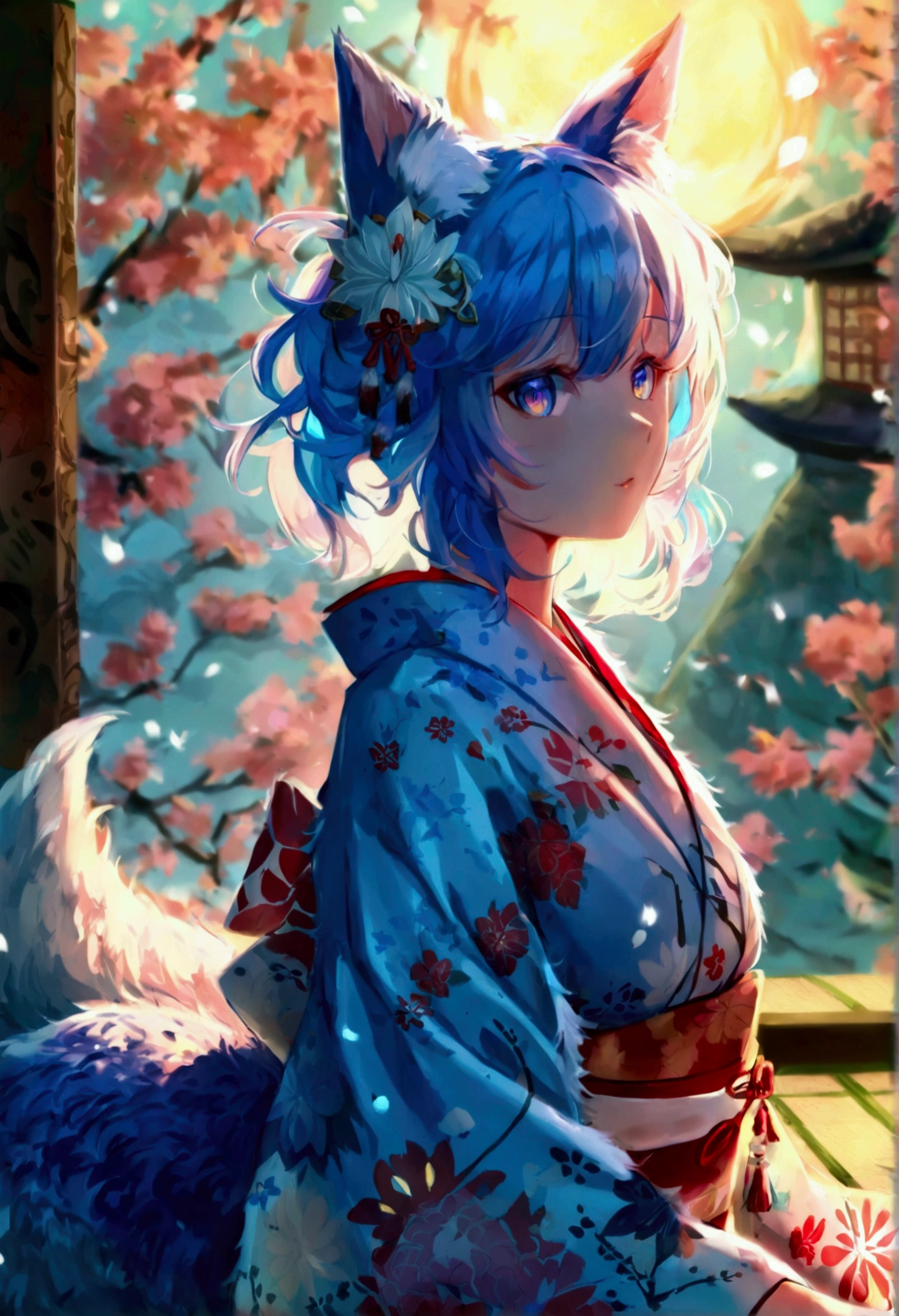 womanfox Light blue hair beast girl indigo fur fox beast girl fox Light blue hair beast girl indigo fur fox beast girl Wallpaper 4k,8k,highly detailled,,vivid colors,detailed kitsune with 9 tails,traditional Japanese artwork,tatami floor,beautiful cherry blossoms,floating lanterns,dark silhouette of a pagoda,subtle moonlight,dense forest,ethereal atmosphere,dappled sunlight,whimsical spirit,serene expression,elaborate kimono and obi,delicate hand-painted details,luminous eyes Anime Style fox blue White-faced golden-haired nine-tailed fox Coat blue woman fox Light blue hair beast girl indigo fur fox beast girl Anime Style fox blue White-faced golden-haired nine-tailed fox Coat blue woman mysterious background Blue Flame girl have a ball of light fox Light blue hair beast girl indigo fur fox beast girl mysterious background Blue Flame girl have a ball of light Anime Style fox blue White-faced golden-haired nine-tailed fox Coat blue mysterious background Blue Flame girl have a ball of light woman