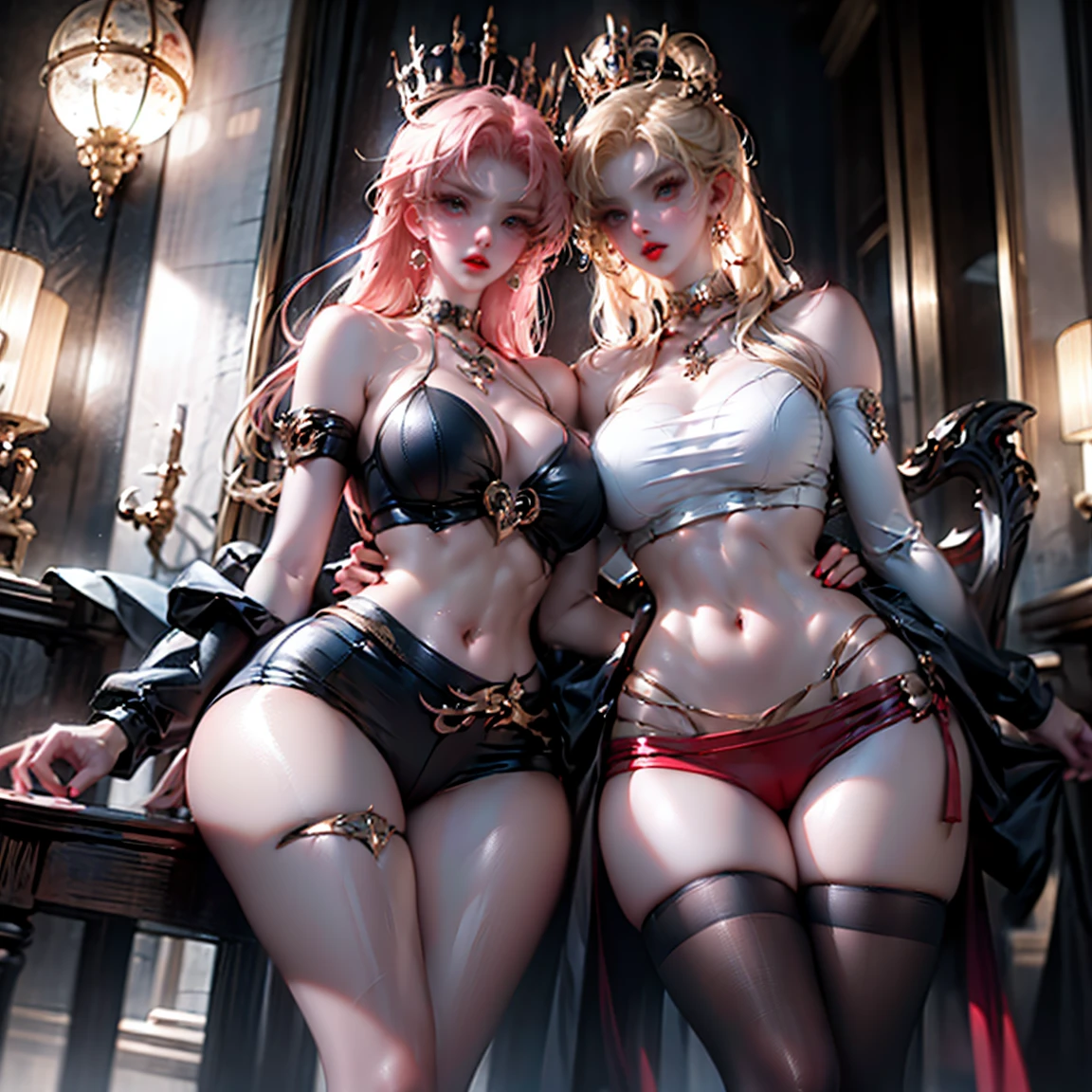 Ultra-clear,Super Resolution,Cute girl,Two girls close contact, 2 girls hugging,Two complete female bodies, Complete two female bodies, Female Love,Sexy, Off-shoulder, window, The rear window is backlit, (Rim Light), Deep understanding, lust, Very shy, ( Reflector lamp), Long legs and chest), Slim waist, Perfect body, Perfect hands, blond hair, purity, Jewelry, necklace, Earrings and Nipple Rings, crown, bookshelf, teapot, Magic Items,Mirror,snake,Tentacles,Cthulhu,Mucus,occultism,Low-light photography, Hip chuck, Glowing skin, Almost no clothes, 只穿Translucent clothing,Almost naked,Lopez, Pretty face, Sexual arousal, Sexual Expression, Hazy Beauty, Camel toe, Anatomically correct, 全身Female Love, Slender legs and waist,Big breasts and thin waist: 2,Sharp focus,The bones are straight,Correct body anatomy,Perfect anatomy,Bigger breasts,Big breasts are beautiful,Big Breasts,Especially huge,Sexual Positions,Translucent clothing,High slit,Sexy bulge,Thin legs,Thin ankles,Dramatic lighting,Vibrant details,Red Eyeshadow,make up,Full lips,Red lips,chiffon,Tight waistband,chiffon手套,see through,blush,淡粉色Camel toe,Sex slave,Lewd, Sex addict,flush,Less clothing area,Show your belly button,Thin waist,Deep cleavage,Expressing intense sexual pleasure,Sweating,Multicolored Glass,Pixie Short Hair,(Large round breasts: 1.4),Heavy eye makeup