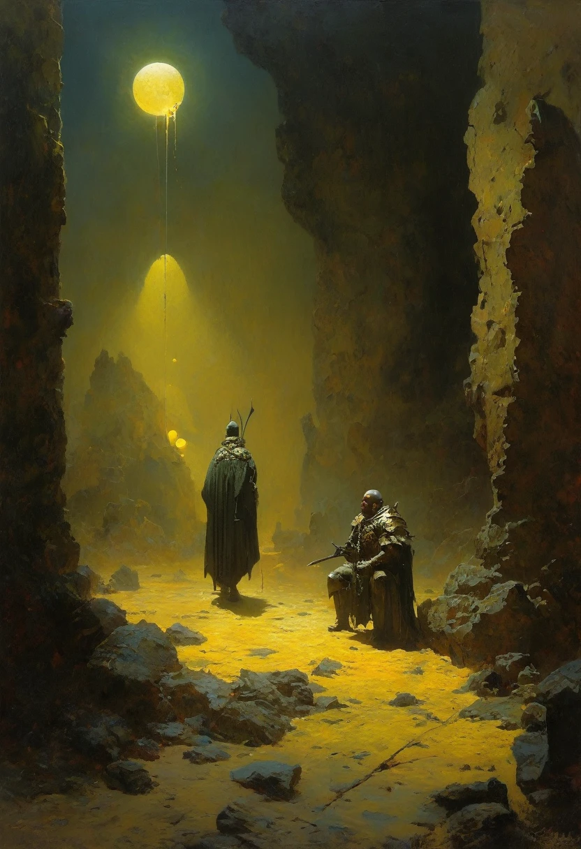 Frank frazetta, aykut aydogdu, pino daeni, charlie bowett, albert joseph penaud, ray caesar, tetsuya ishida. zdzislaw beksinski. game of light. masterpiece. best quality. a beautiful cinematic impressionistic painting.