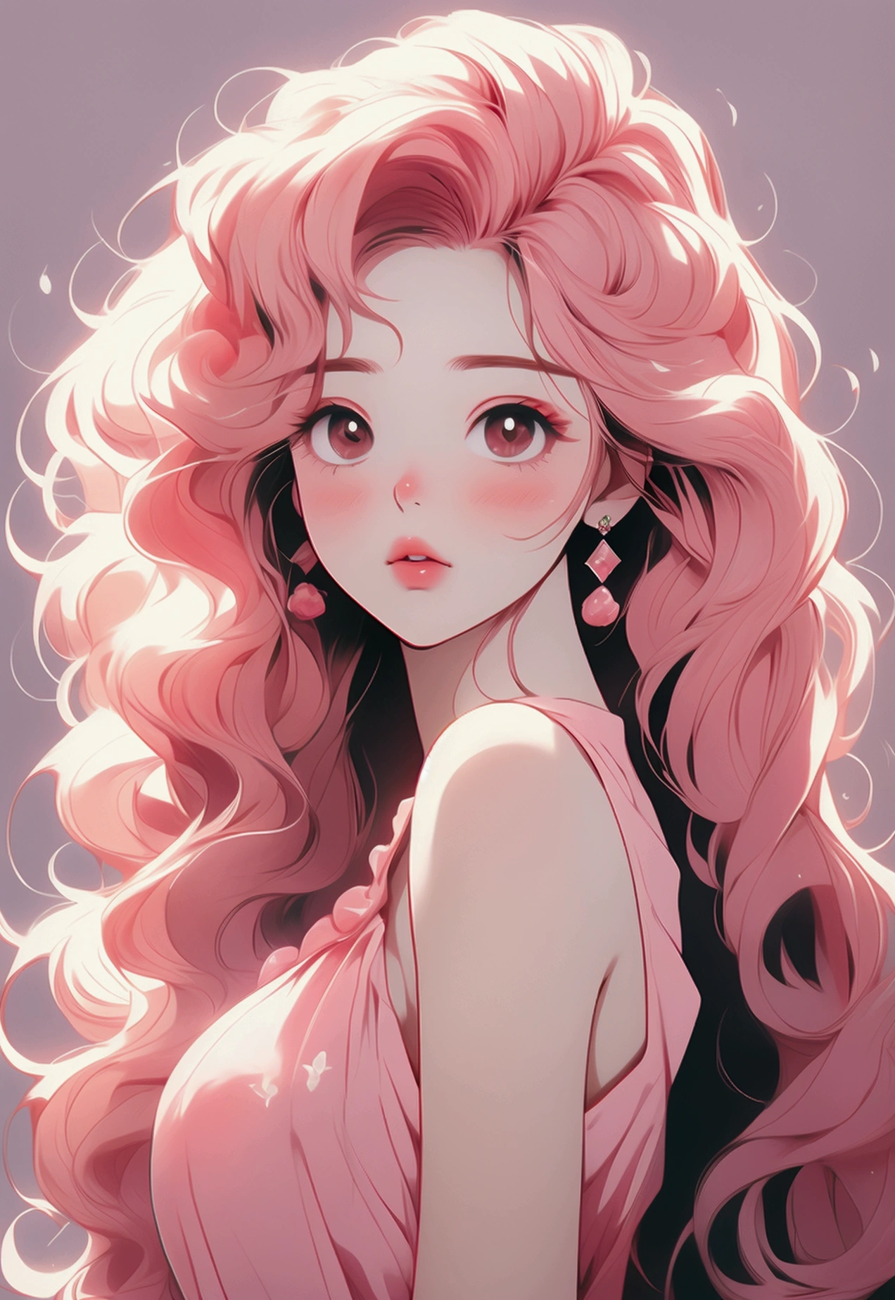 chica anime, cabello rosa, pink queen, ropa rosada, pjps rosa, capul rosa, cabello largo, cartoon, nsfw