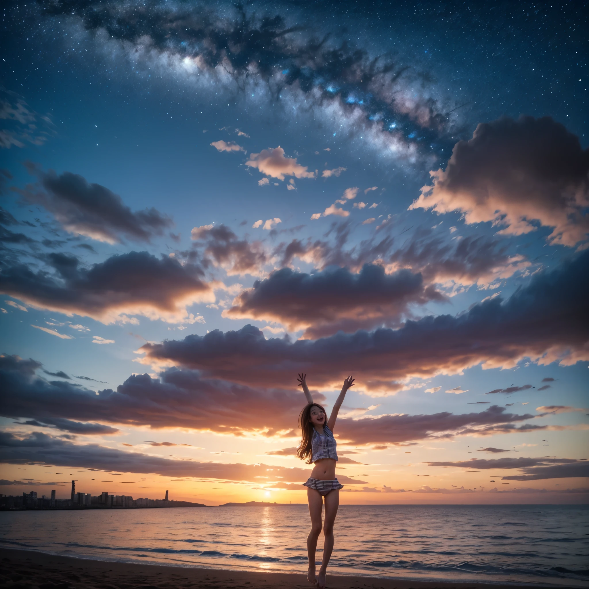 Masterpiece of ProfessionalPhoto ((ExtremelyDetailed (12 PICHIPICHI KAWAII Girls Floating in The Air in a row:1.37) in WHITE at Dusk Enoshima Beach)), {(Standing Full Body:1.2)|(from below:1.2)|Detailed KAWAII face}, Different types of hair colors, {(skinny(school swimwear))|(SchoolUniform)with Skinny AthleticShorts}, {(Corrected Childish hand)|Hidden hand|Different types of breasts|(Clearly Visible the shape of Butt)}, Joyful Expressions LifeLike Rendering, PerfectLighting, (Dazzling Horizon Visible through ThighGap), (Starry IridescentParticles:1.22) ColorfulClouds