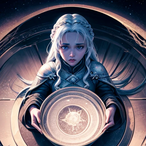 High-resolution wallpapers, Shining arcs and metallic strands of light on the frozen surface of a lake, Movie poster style and high definition top view photography, Game of Thrones style, Unpleasant, Horror, Scary look, Ultra-high resolution, 8k resolution, Balanced, High Dynamic Range Color, Strong Highlights