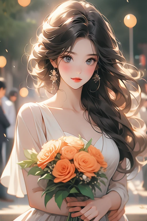 Holding a bouquet