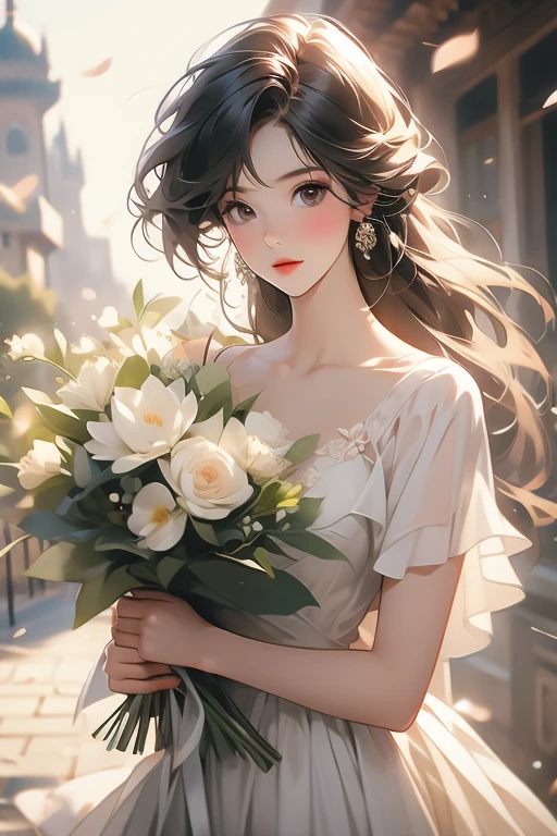 Holding a bouquet