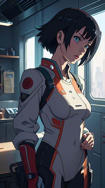 ghost in the shell in the style of 90's vintage anime, robotics, scifi, futuristic, surrealism, akira style, advance suit, detailed line art, fine details, greg rutkowski shinkai makoto kyoto animation key art feminine eye-level shot,reelunsettling indoors 