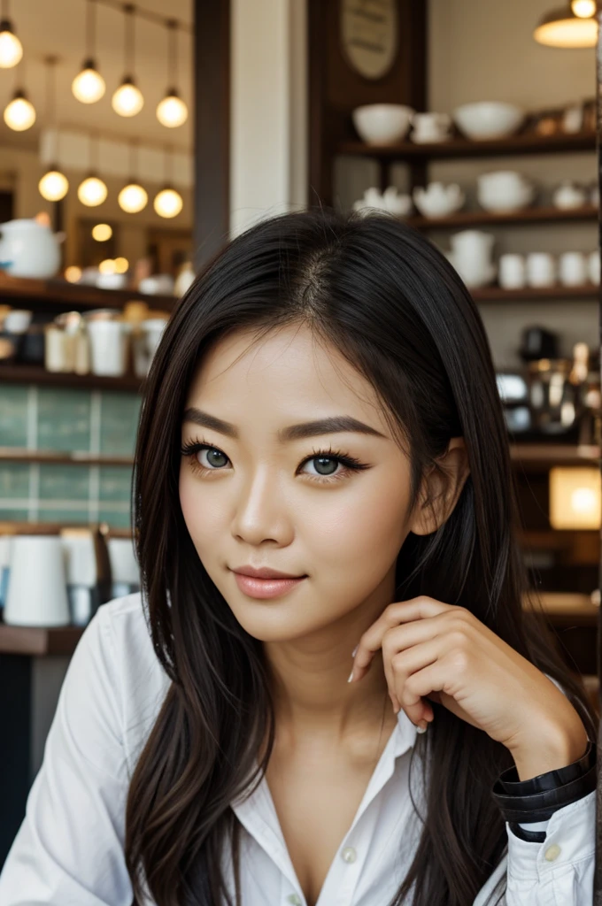 mermaid eyes and slanted eyes and asian eyes in a cafe