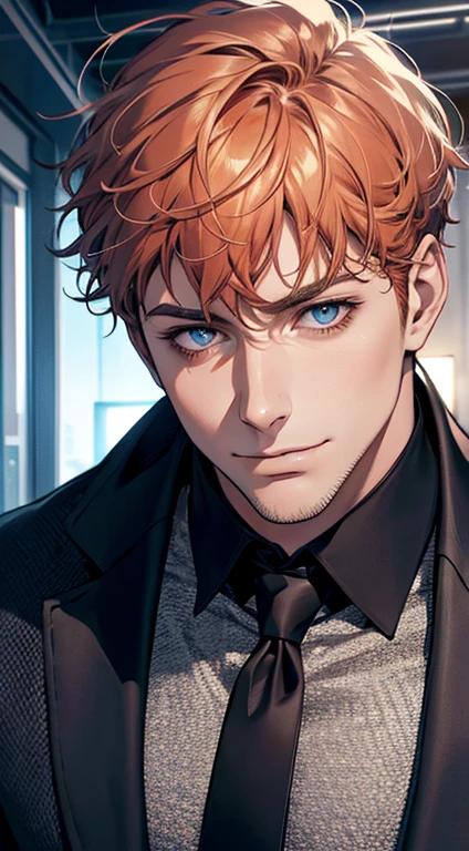 (best quality,4k,8k,highres,masterpiece:1.2),ultra-detailed,(realistic,photorealistic,photo-realistic:1.37),1 man,31 years old,mature man,very handsome,without expression,smile,short grey b
Orange hair,blue eyes,penetrating gaze,perfect face without errors,imposing posture,businessman,office background,cinematic lighting,hdr image