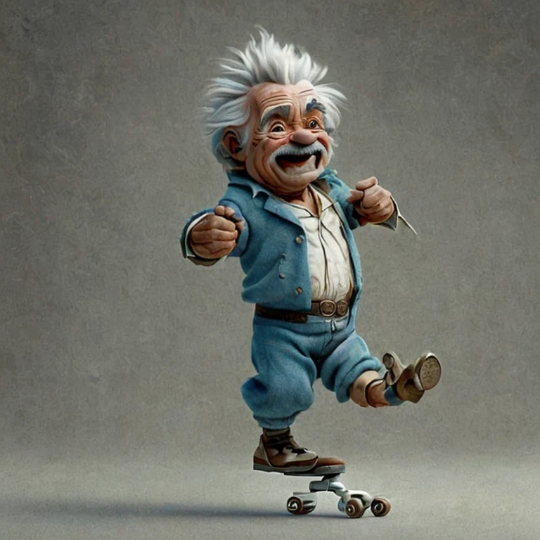 ((Ultra-high resolution, Highest quality, masterpiece: 1.2)、((Plain white background))、(White-walled studio)、（Whole body photo）、Portrait of Einstein、A very lively old man、90 years old、100 years old、Slender body、（Naked in a white bathrobe）、With a smile、（Roller skatingを楽しんでる）、A lively grandpa、whole body、Canon 5D Mark II, movie,Professional photo quality、 (Rich colors:1.1), Realistic texture, (Natural light:1.1), (Canon EF35mmf/1.4L IS USM), Planar lighting, (Very detailed顔:1.4),  (masterpiece, Highest quality, Official Art, Very detailed CG ユニティ 8k 壁紙), Very detailed), Headshot Portrait, Mid Shot Portrait,（Detailed hands、Accurate body、Perfect Arms）、Roller skating、Popcorn popping