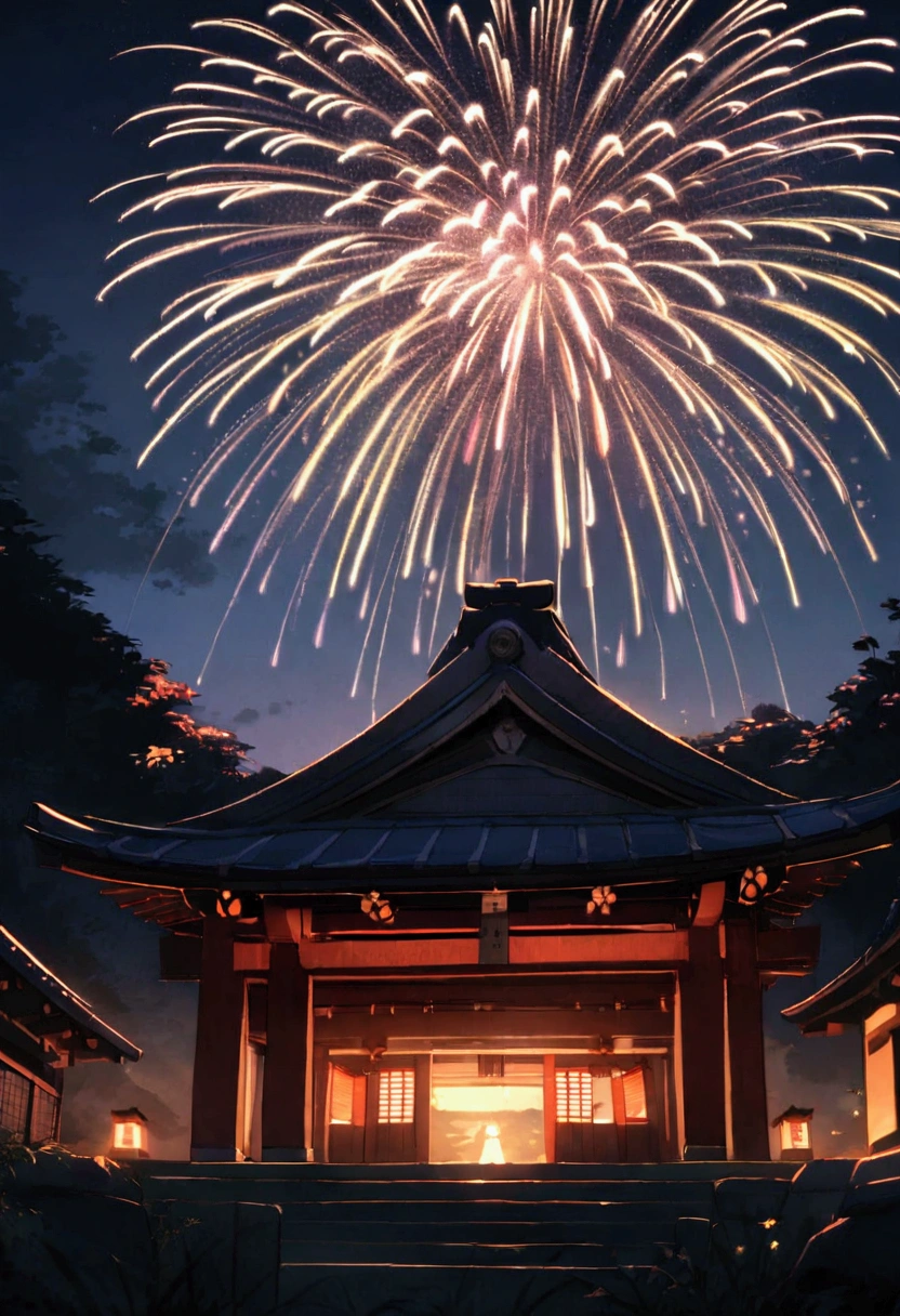 Fireworks seen from the shrine on the hill