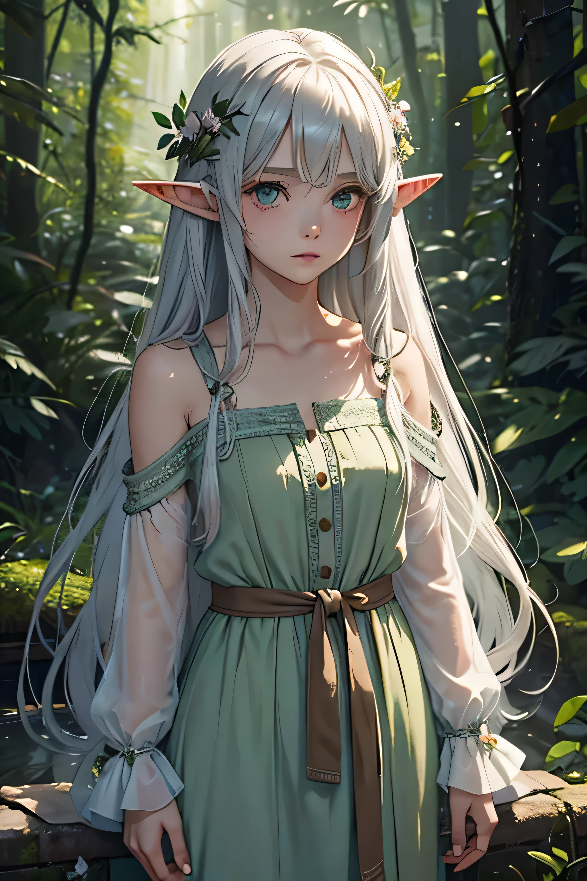The elf stands and looks at the camera, A girl stands at a fair, green eyes and white hair, The wind lifts the skirt, You can see the underpants, blue skies, Beautiful clear blue sky, green hairpins in the hair, skinny waist, Slender figure, Appearance of the model, confusion, sexuality, nahida, pixie, elf ears, Beautiful ears, green colored eyes, People's casual clothes, black clothing, pantyhouse, black tights, little chest, You can see the, Upskirt, black clothing, White underpants, Elf Girl, Sweet girl, attractive anime girl, beautiful anime girl, Cute beautiful anime woman, detailed digital anime art, beautiful anime girl, beautiful anime girl, Anime with small details, Best Quality, Masterpiece, Ultra-detailed, Beautiful, hight resolution, Original,CG 8K ультрареалистичный, perfect artwork, beatiful face, Face Clean, Skin, hyper realistic, Ultra Detailed, A detailed eye, dramatic  lighting, (Realistic) Realistic, Full HD, Best Quality, Best Quality, Beautiful lighting, (8k wallpaper of extremely detailed CG unit), High Details, sharp-focus, The art of dramatic and photorealistic painting, beautiful smile,
