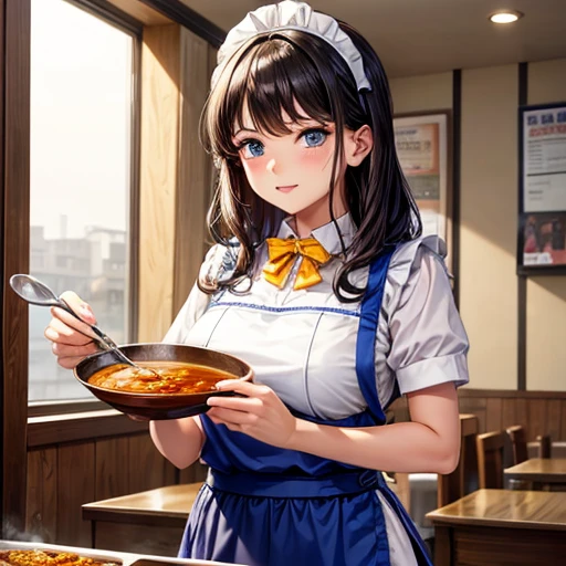 Making curry at a curry restaurant Woman in maid outfit