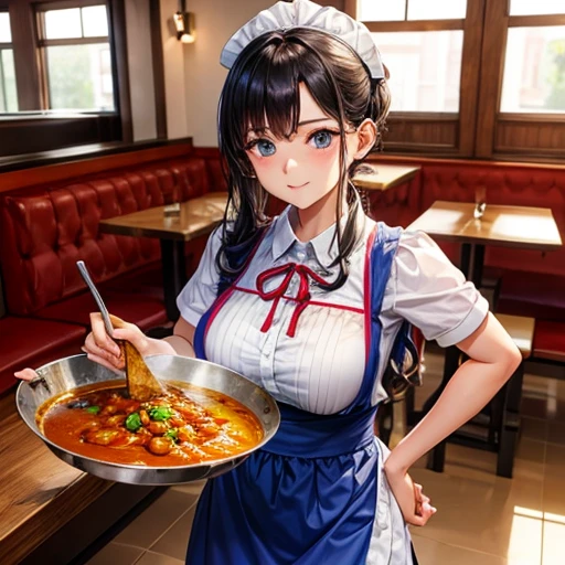 Making curry at a curry restaurant　Woman in maid outfit