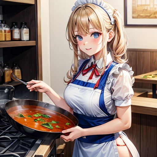 Making curry at a curry restaurant Woman in maid outfit