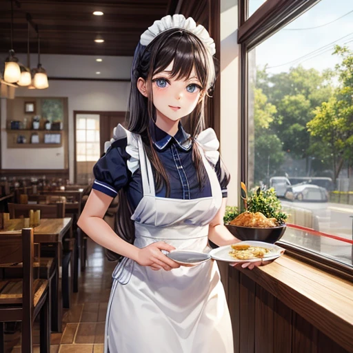 Making curry at a curry restaurant Woman in maid outfit