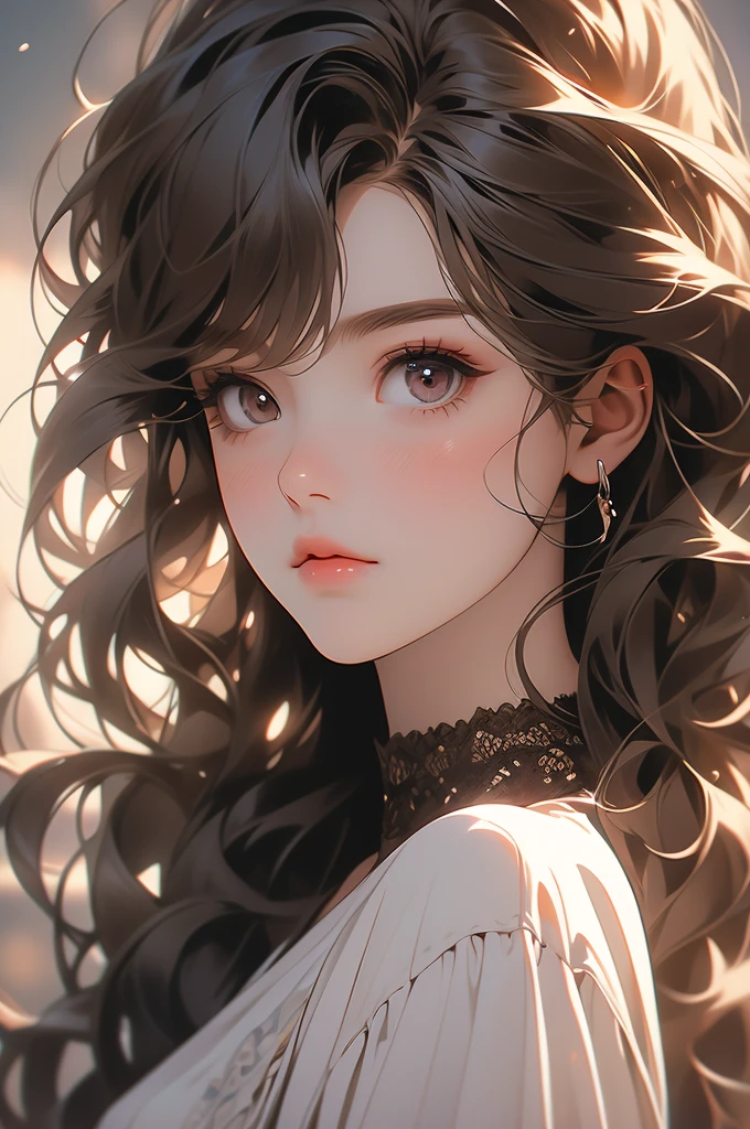 girl with light brown hair, blonde, finished in black, tips of black hair, eyes, black