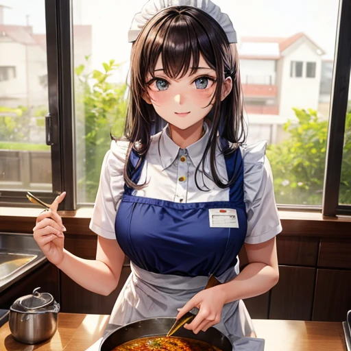 Making curry at a curry restaurant Woman in maid outfit
