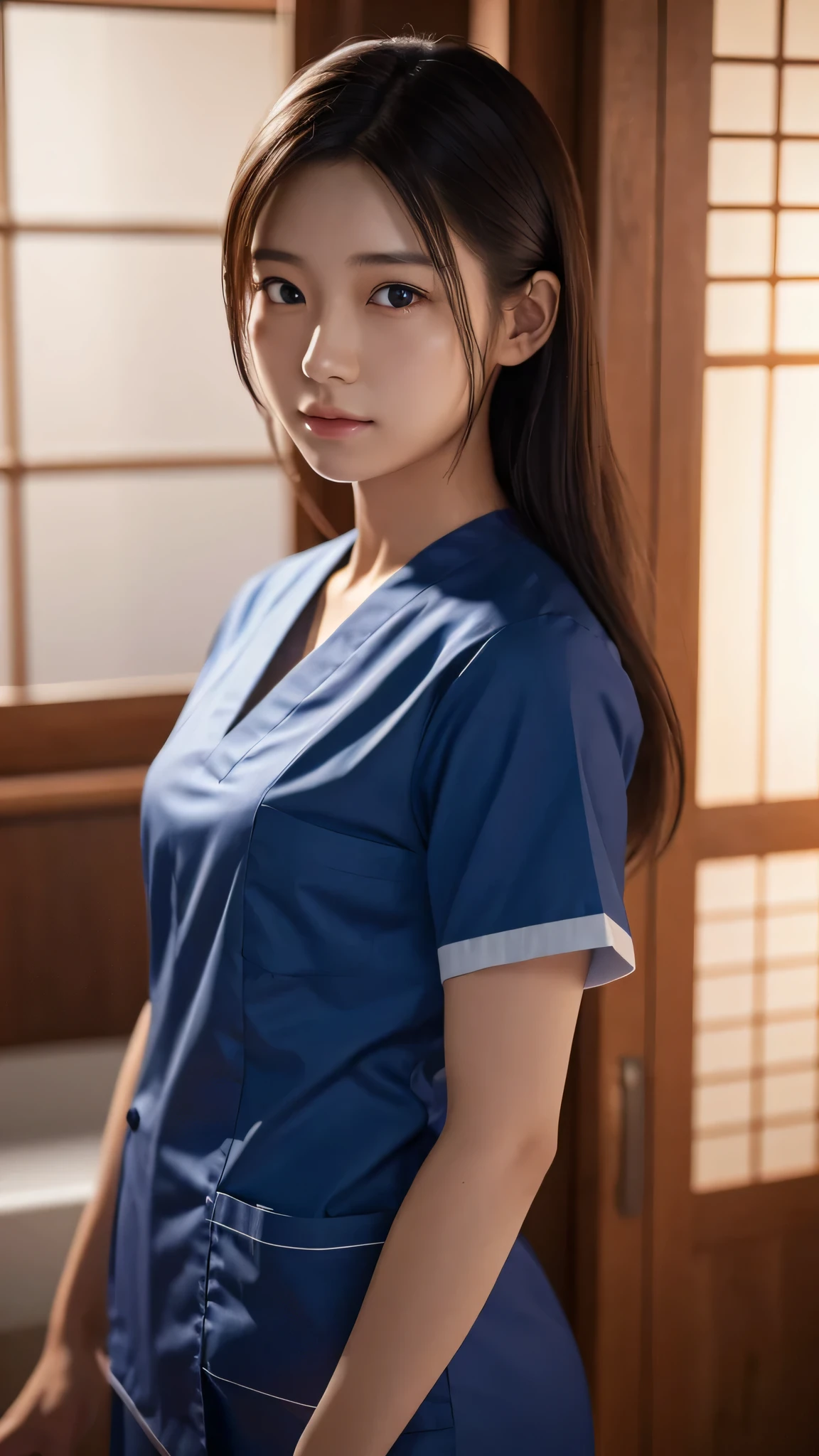 A beautiful young Japanese woman, around 20 years old, wearing a Nurses' Uniforms, ultra-detailed, 8K resolution, highly realistic, cinematic lighting, best quality, masterpiece, photorealistic, physically-based rendering, extremely detailed, vivid colors, professional, sharp focus, studio lighting