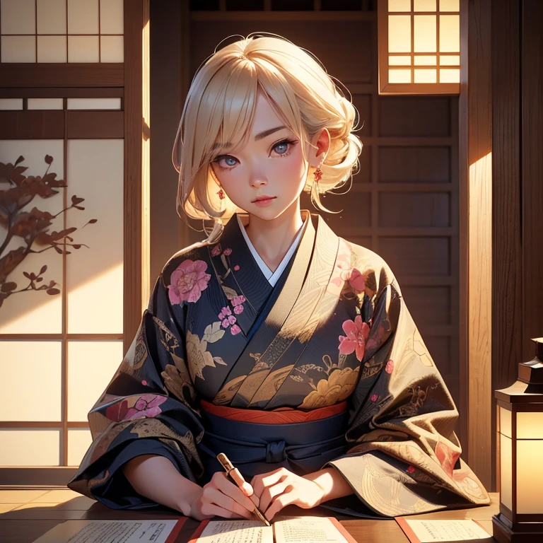 a wise elderly japanese person, beautiful detailed eyes, beautiful detailed face, detailed kimono, detailed traditional japanese architecture, detailed japanese calligraphy, detailed japanese antique books, detailed japanese tea ceremony, detailed japanese garden, (best quality,4k,8k,highres,masterpiece:1.2),ultra-detailed,(realistic,photorealistic,photo-realistic:1.37),dramatic lighting,warm color palette,intricate details,cinematic composition,award winning digital art