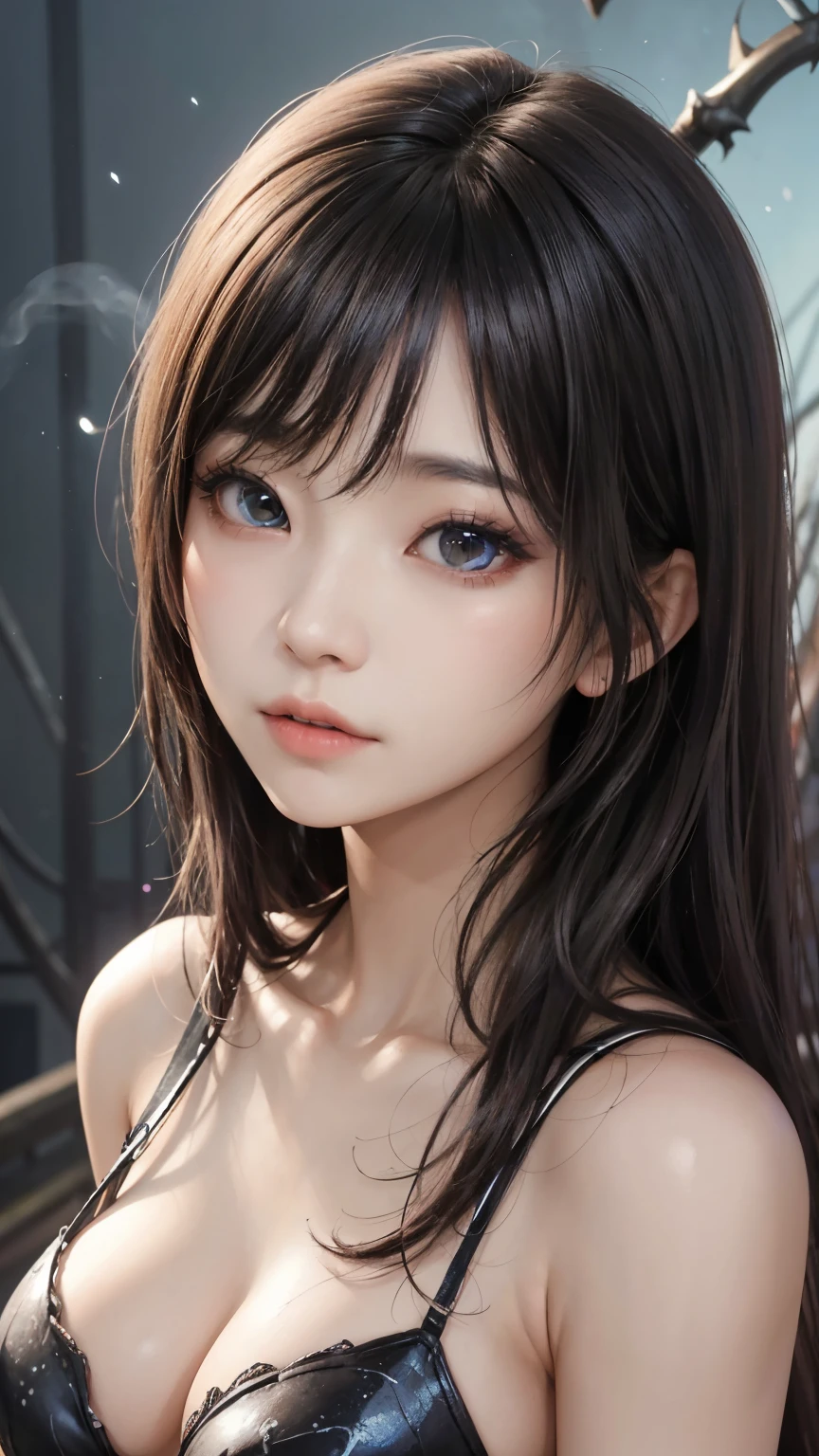 (Highest quality,4K,8k,High resolution,masterpiece:1.2), Very detailed, (Realistic,photoRealistic,photo-Realistic:1.37),(Beautiful attention to detail, Beautiful lip detail, Very detailed目と顔, Long eyelashes), ),(Fatal Beauty,Attractive beauty) ,(A supple and powerful physique),(Sensual charm),(Mysterious charm:1.1),(Captivating silhouette),Studio Lighting,Physically Based Rendering,Vibrant colors, 強力なスーパーevil女ズアップでポーズをとる, Black Goddess (Expose your shoulders), length, Flowing purple hair, View your audience, Very detailed顔, Perfect hands, Blue smoke swirling around her, evil事を愛する, Captivating blue eyes, Dark fantasy,  ， realistic girl rendering, 8k 芸術的なドイツのボケ, Enchanting girl, Real Girls, Gurwitz, Gurwitz-style artwork, Girl Roleplay, Realistic 3D style, cgstation Popular Topics,, 8kポートレートレンダリング,（truth，truth：1.4）、Genuine, Symmetric, Attention to detail, Esoteric arachnids lady, Spider Queen Elise, League of Legends, Esoteric arachnids, Combat Stance, ( The body is made with liquid metallic paint in metallic mauve and metallic black.....、It beautifully depicts the female form......。), length, Sharp Fangs, nature, ((Complex metallic colors decorate the foreground)), (( Fluid Mechanics, The most beautiful smooth scale face makeup, Smirking expression)) - Dark blood, Onyxia、Noir painting of a beautiful young witch, length purple hair, dark purple lips, evil, evil女, smile, Black Prom Dress, She is coming to you, close, Bright Blue Eyes, Surrounded by swirling pink smoke, Genuine, Attention to detail, Highest quality、、A beastly demon wields a vicious blade, Blood Chain, Behemoth Bones, Snake-like tentacles, Cruel Teeth, Expressions of madness, Oppressive Dungeon. 8kビジョンが恐怖を露呈, Ultra HD detail makes monsters stand out, Grotesque shadows dance, The creature whispers, Stifling atmosphere, Vision problems, Visible Madness. blade, A flash of evil intent shines, reflect (Light) Beyond the Darkness, Elucidate (Sharp details) and、Add a dizzying dimension to the impending chaos.