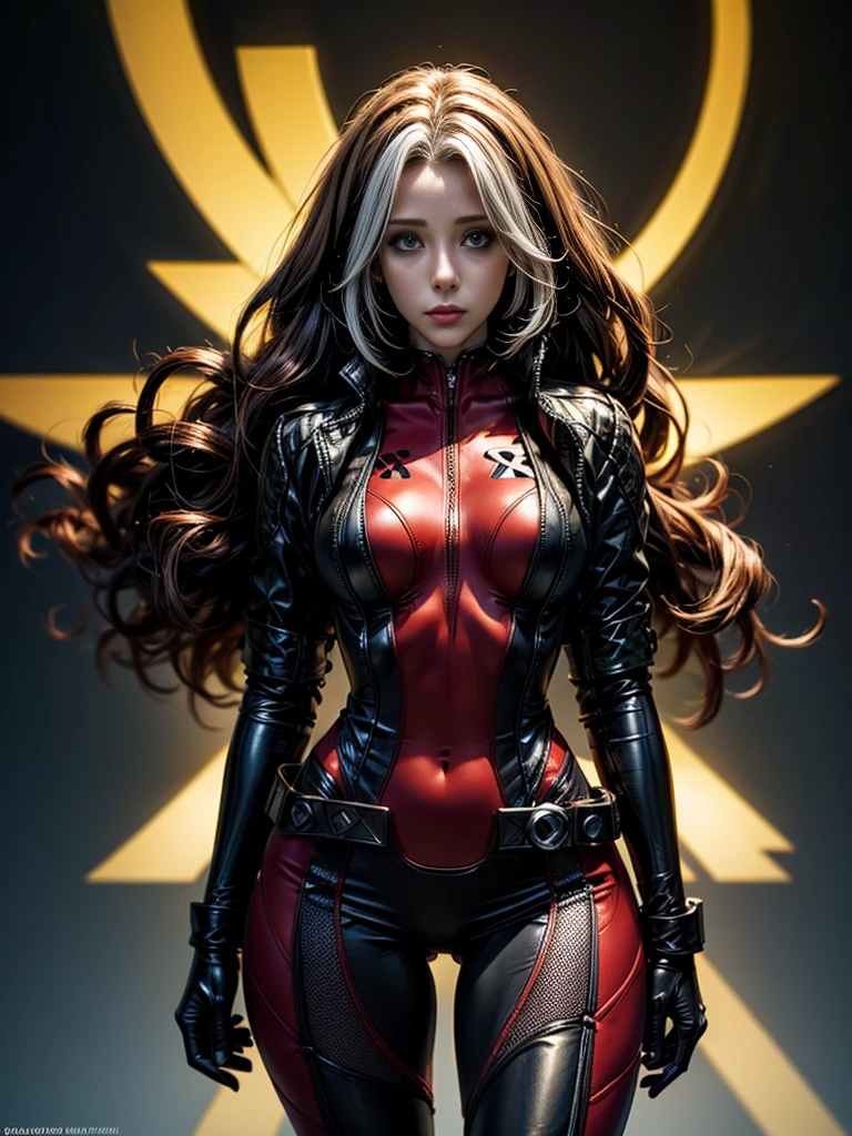 Jennifer Love Hewitt、masterpiece、High quality 4K、villain (X-Men)、Gothic Girl、Sculpted Body Gothic Makeup、Black jacket、Red and blue bodysuit、masterpiece、Highest quality、Cowboy Shots、One personの女の子、One person、Technology Military Bodysuit、fringe