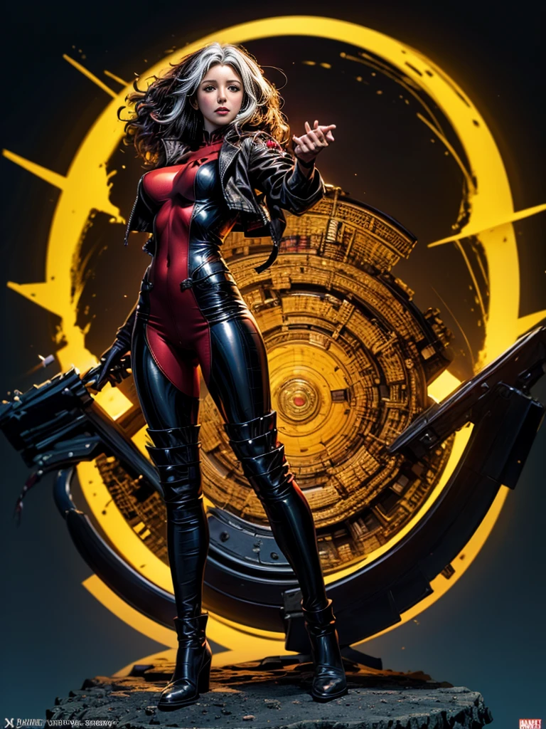 Jennifer Love Hewitt、masterpiece、High quality 4K、villain (X-Men)、Gothic Girl、Sculpted Body Gothic Makeup、Black jacket、Red and blue bodysuit、masterpiece、Highest quality、Cowboy Shots、One personの女の子、One person、Technology Military Bodysuit、fringe