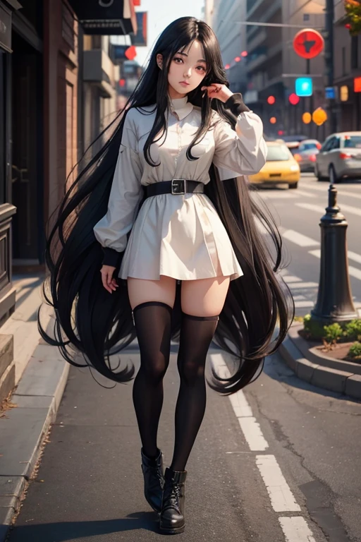 1 anime girl, long black hair, brown eyes and full body