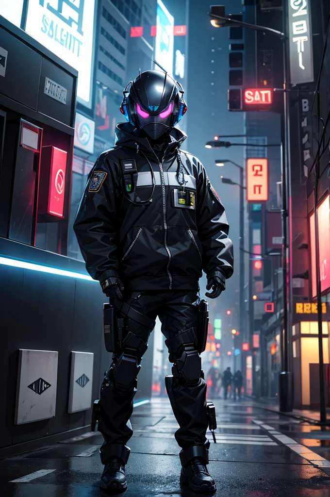 A Cyberpunk Robot Policeman with a security camera for a head and a complete armour
