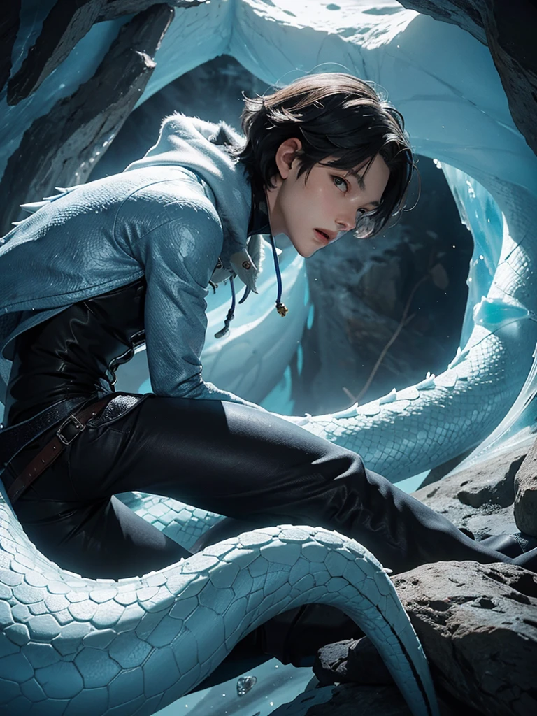 A dragon that lives in an ice cave and a young boy
