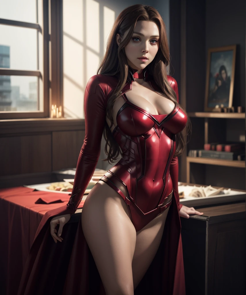 The character Scarlet Witch, perfect costume, with their beautiful face, extremely realistic eyes, ultra defined anatomy,