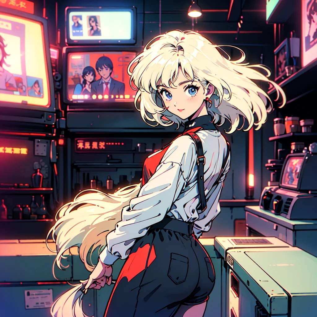 A city pop poster with a retro 80s feel、Imagine the album cover。With the highest quality anime illustrations、The main character is a blonde girl with short hair.。Her eyes shine blue、He is wearing sunglasses and rapper-style clothing.、Holding a guitar、I'm wearing headphones。
The image is in a dynamic pose.、Drawn from a novel angle。Created in high definition like 4K、Creates the feeling of being in a dark room。The room was lit by blue lights.、It has a fantastic atmosphere。The room is a small space like a 1K.、The window offers a view of downtown Shinjuku.。
This work depicts a night city enveloped in neon lights.、This will be a record that allows you to fully enjoy the charm of city pop.。
