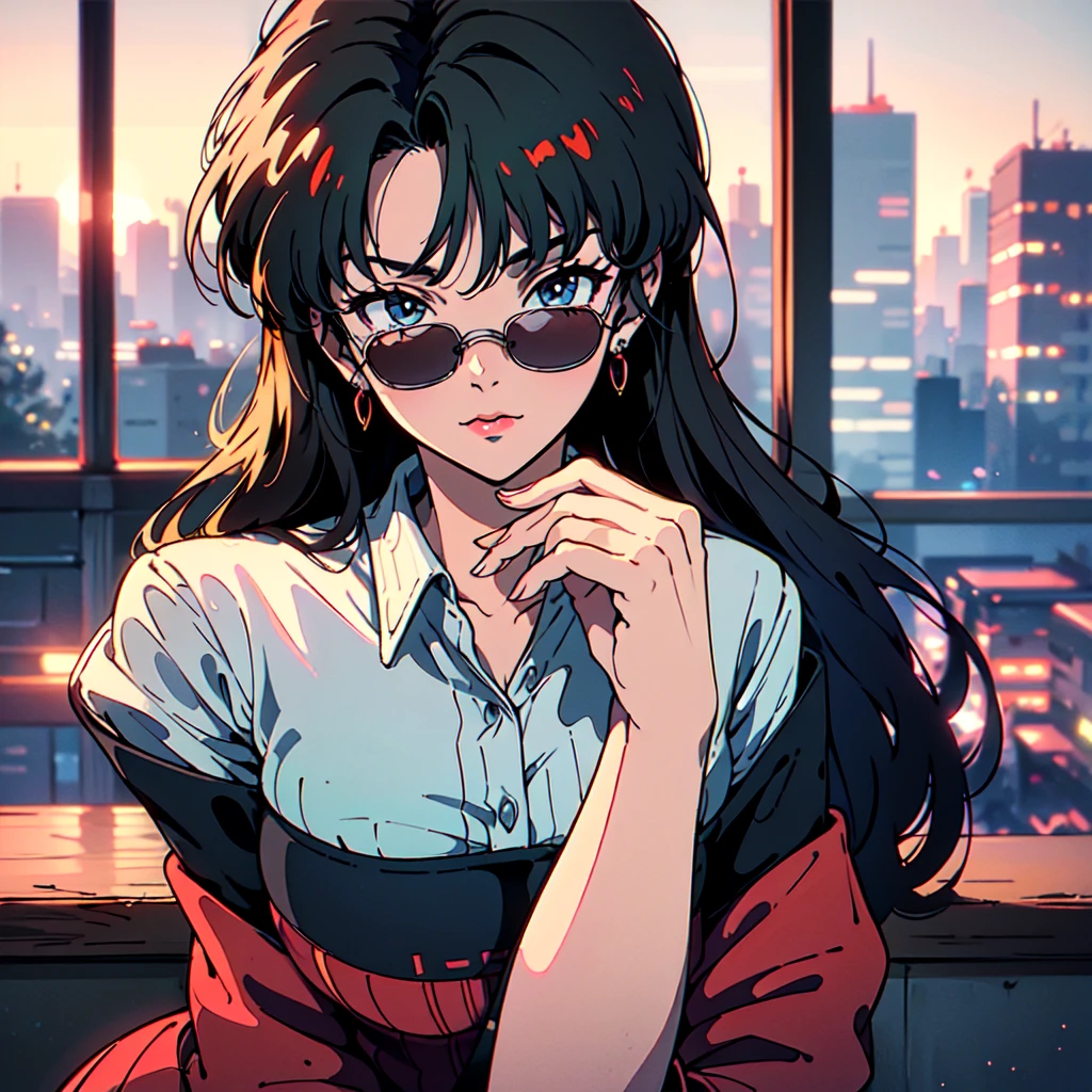 A city pop poster with a retro 80s feel、Imagine the album cover。With the highest quality anime illustrations、The main character is a blonde girl with short hair.。Her eyes shine blue、He is wearing sunglasses and rapper-style clothing.、Holding a guitar、I&#39;m wearing headphones。
The image is in a dynamic pose.、Drawn from a novel angle。Created in high definition like 4K、Creates the feeling of being in a dark room。The room was lit by blue lights.、It has a fantastic atmosphere。The room is a small space like a 1K.、The window offers a view of downtown Shinjuku.。
This work depicts a night city enveloped in neon lights.、This will be a record that allows you to fully enjoy the charm of city pop.。