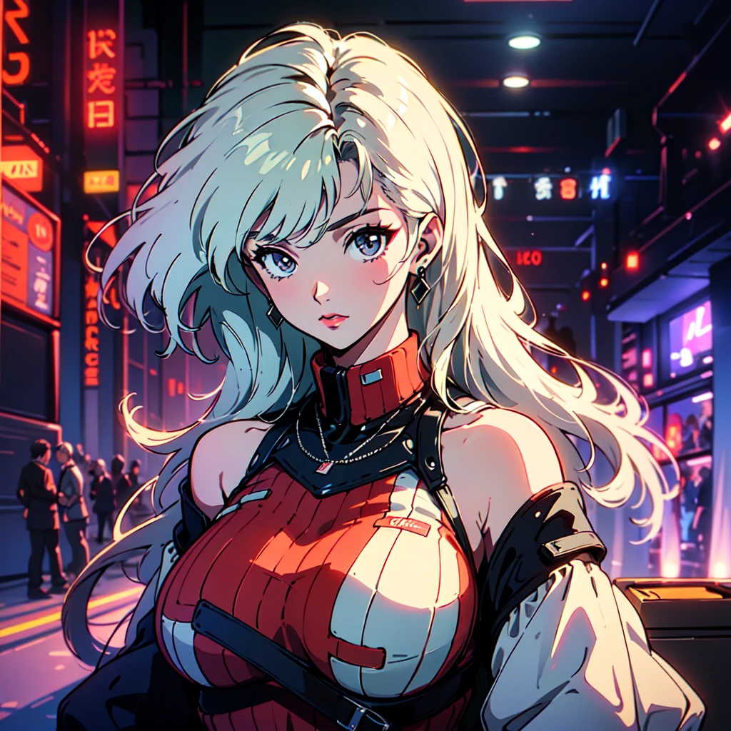 A city pop poster with a retro 80s feel、Imagine the album cover。With the highest quality anime illustrations、The main character is a blonde girl with short hair.。Her eyes shine blue、He is wearing sunglasses and rapper-style clothing.、Holding an acoustic guitar、I'm wearing headphones。
The image is in a dynamic pose.、Drawn from a novel angle。Created in high definition like 4K、Creates the feeling of being in a dark room。The room was lit by blue lights.、It has a fantastic atmosphere。The room is a small space like a 1K.、The window offers a view of downtown Shinjuku.。
This work depicts a night city enveloped in neon lights.、This will be a record that allows you to fully enjoy the charm of city pop.。