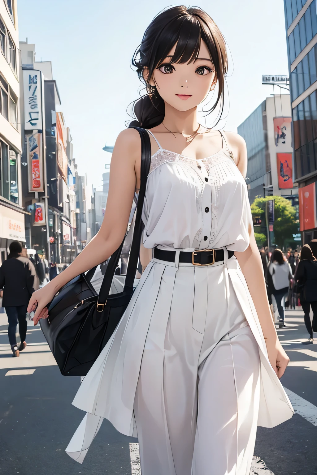 Highest quality、High resolution、Detailed Background、(Beautiful face in every detail:1.4)、Anatomically correct、(Detailed facial expressions)、(Detailed eyes:1.2)、Teenage beauty、(Highly detailed face:1.2)、Perfect body line、well-groomed eyebrowodel pose、A big smile、Cowboy Shot、Shibuya、Harajuku、Kobe、
(Beautiful model girl on the background of landmarks:1.5)、
Blouses made from high-quality materials such as chiffon and rayon have a soft silhouette and create a mature look.、It is also recommended to incorporate designs such as lace and embroidery.、
Pants with a center crease will make your legs look longer.、We also recommend trying different silhouettes, such as wide pants or tapered pants.、Skirts that are long or have a flared silhouette give a mature impression.、We also recommend trying different designs, such as tight skirts or pleated skirts.、A shirt dress is a versatile item that can be worn on its own, making it comfortable to wear and can also be worn casually or formally.、Add a belt to mark your waist or accessorize to create a unique look.、Cami dresses are the perfect item for summer.、Wear it with a T-shirt or blouse as an inner layer or with a cardigan.々You can enjoy a stylish outfit.、Tote bags, shoulder bags, etc.々There are various types、
Updos and downdos etc.々Let's try out different styles、Natural makeup and gorgeous makeup々There is a makeup、very beautiful