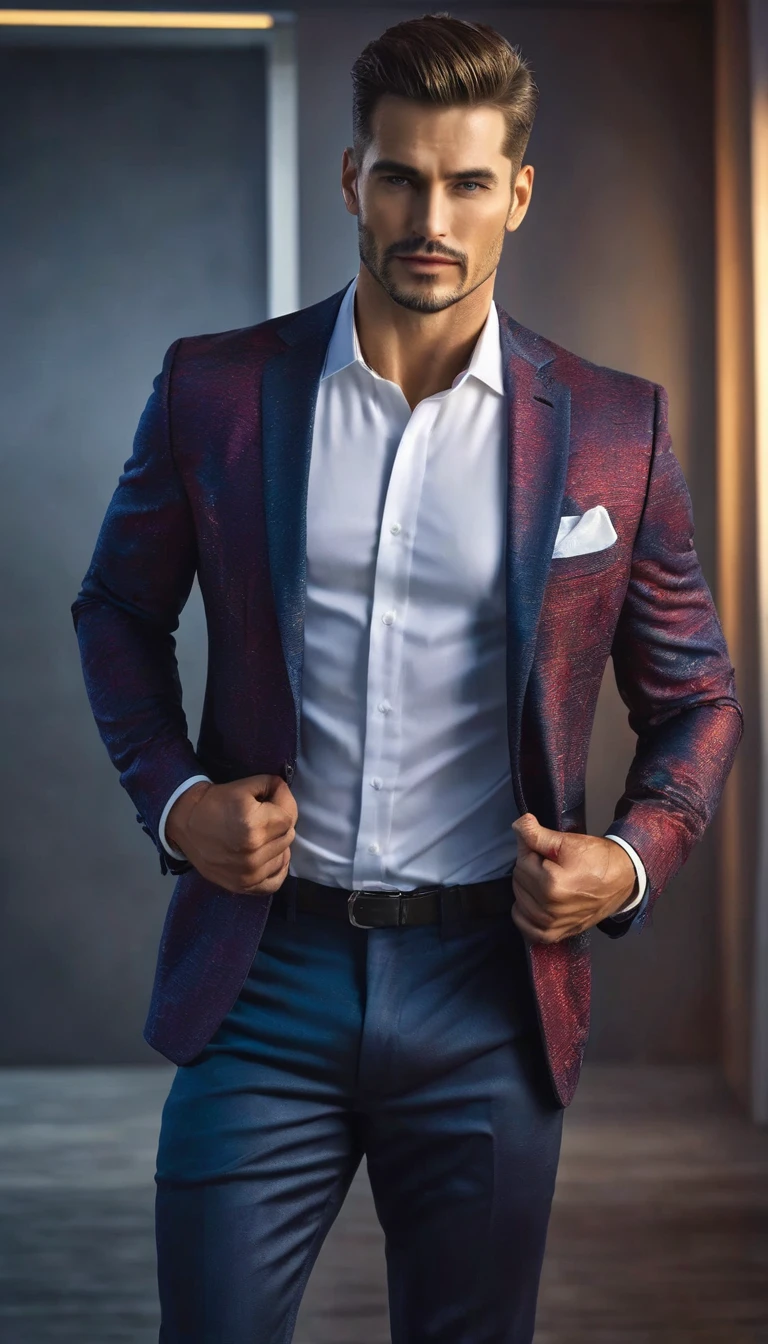 ((a handsome man, male model modern clothing, Full length portrait: 1.5)), (Best Quality, 4k, 8k, High resolution, masterpiece: 1.2), ultra detailed, (realist, photorealist, photorealist : 1.37), HdR, HD, studio lighting, Ultrafine paint, sharp focus, Physically based representation, extremely detailed description, professional, vivid colors, bokeh, dramatic lighting, cinematographic composition